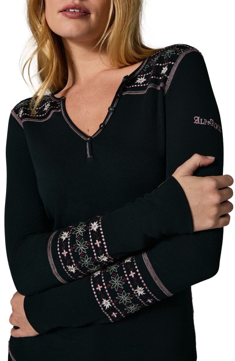 Alp N Rock Embroidered Ski Cross Double Knit Henley, Alternate, color, Black