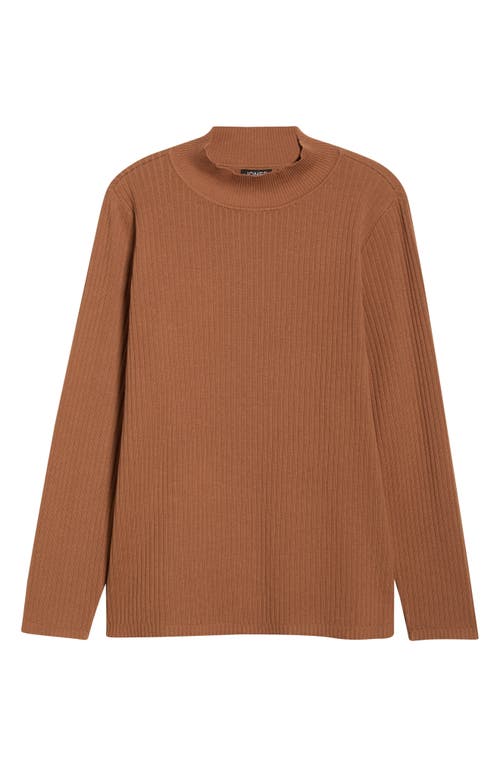 Jones New York Sutton Mock Neck Long Sleeve Cotton Blend Sweater In Brown
