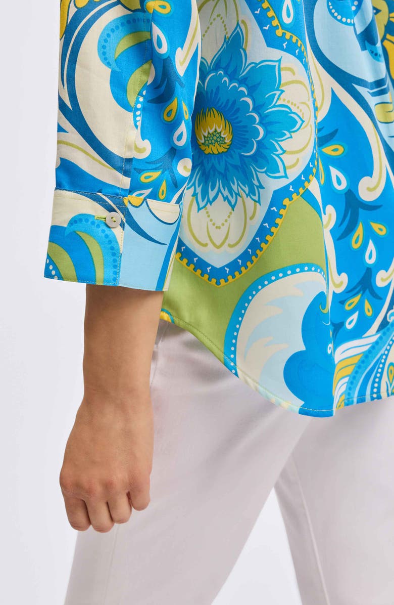 Foxcroft Margie Three-Quarter Sleeve Cotton Button-Up Shirt, Alternate, color, Blue/ Green/ White