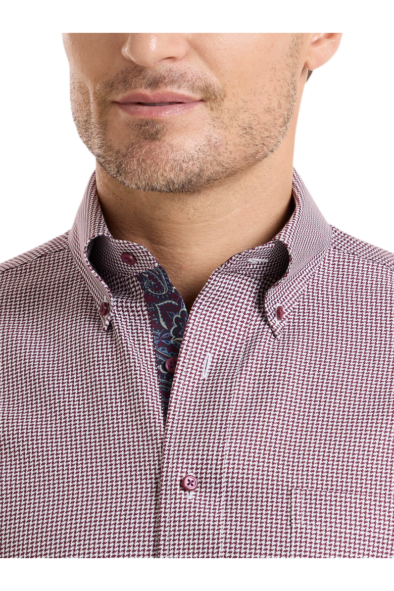 Cotton Buttondown Collar Twill Slim Contrast Trim Button Cuff Long Sleeve Shirt, Alternate, color, Burgundy
