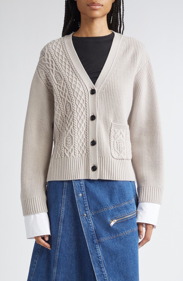 3.1 Phillip Lim Wool Cable Cardigan, Main, color, Oyster