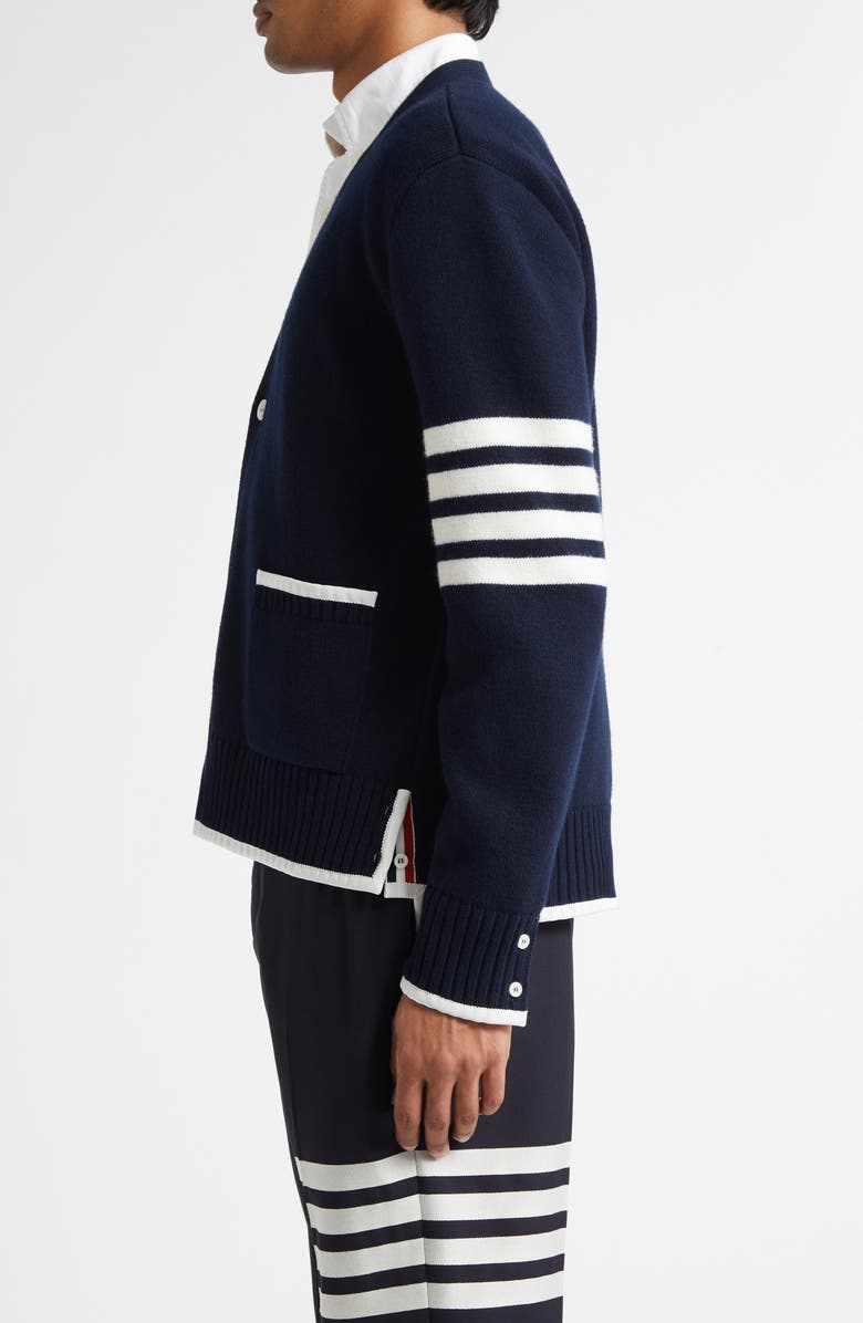 Thom Browne 4-Bar Milano Stitch Virgin Wool Cardigan, Alternate, color, Navy