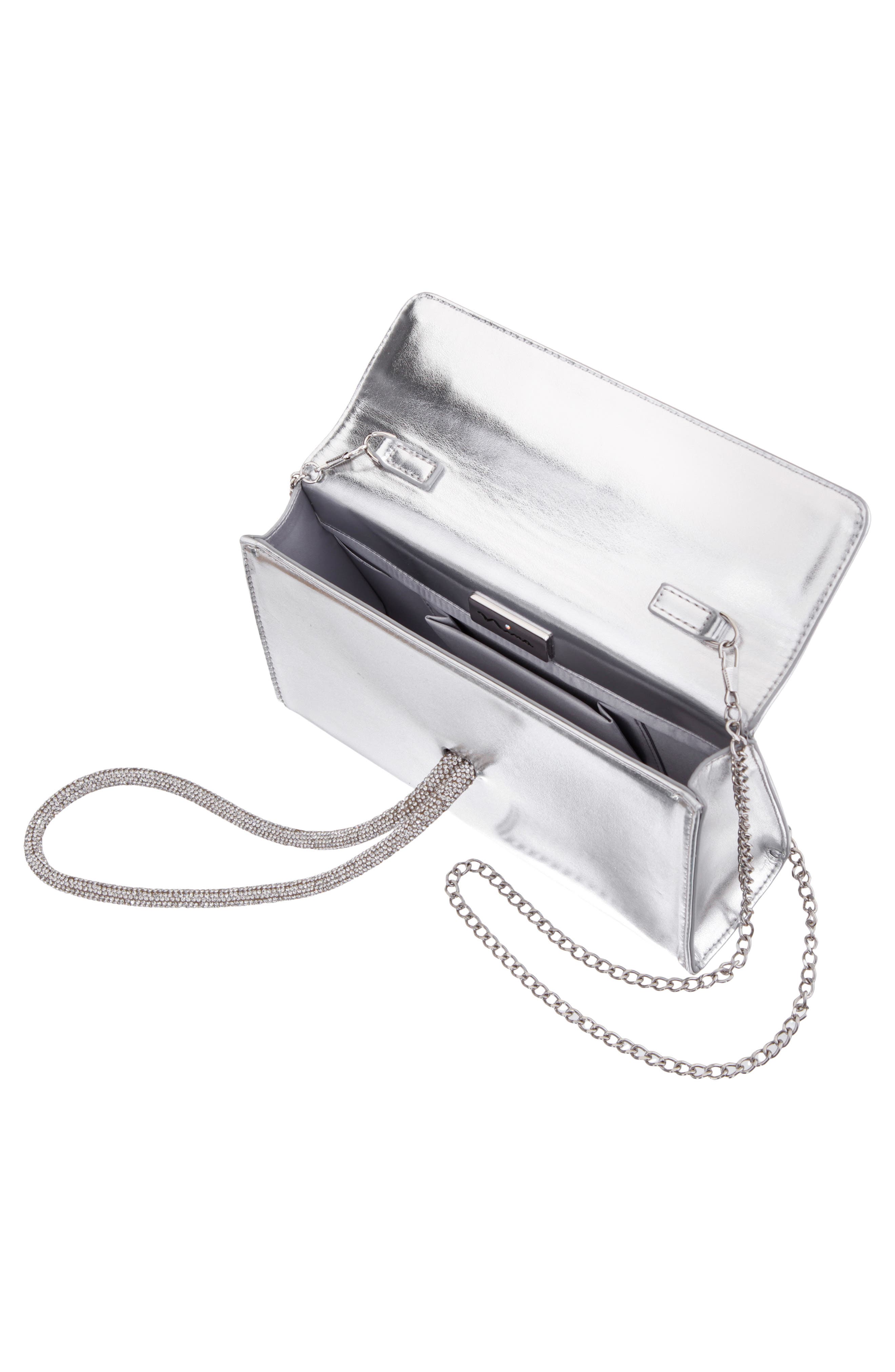 Nina Kaylee Metallic Faux Leather Clutch, Alternate, color, Silver