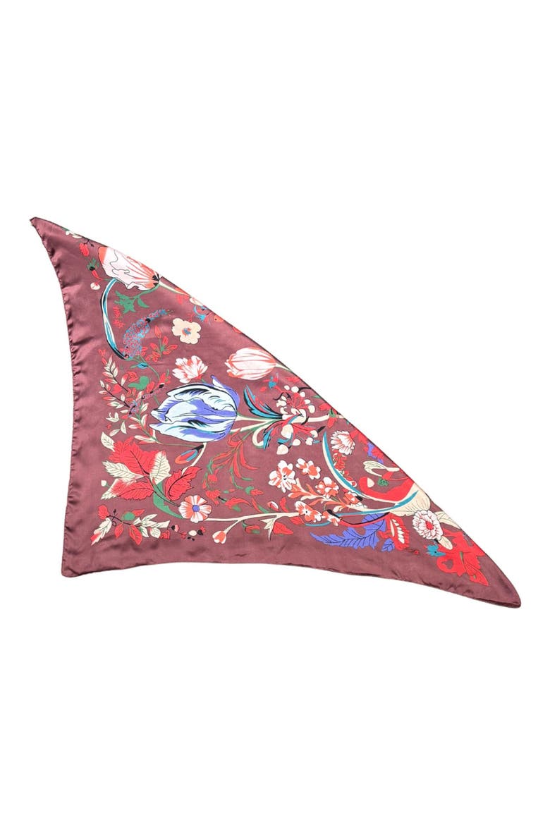 Floral Satin Scarf, Alternate, color, BURGUNDY