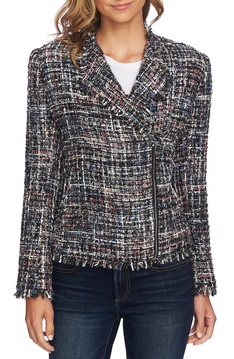 CeCe Multi Tweed Moto Jacket, Alternate, color, 