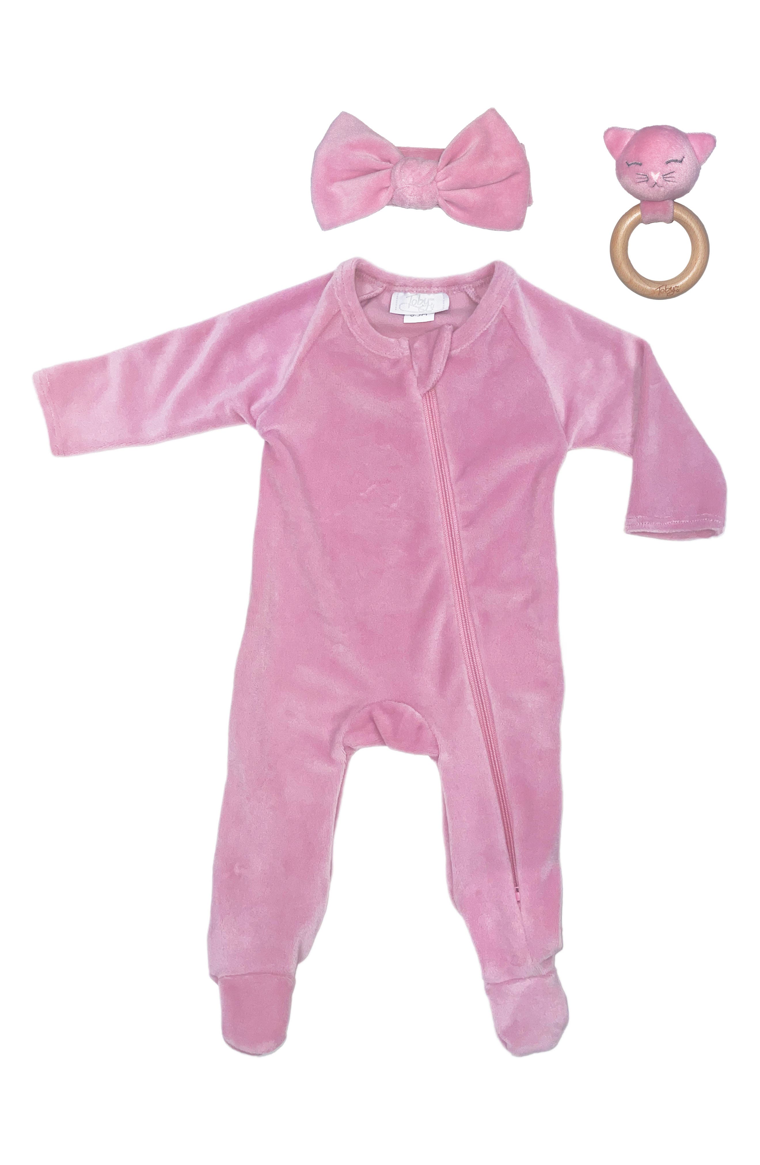 Toby Stretchy Velvet 3-Piece Footie Set