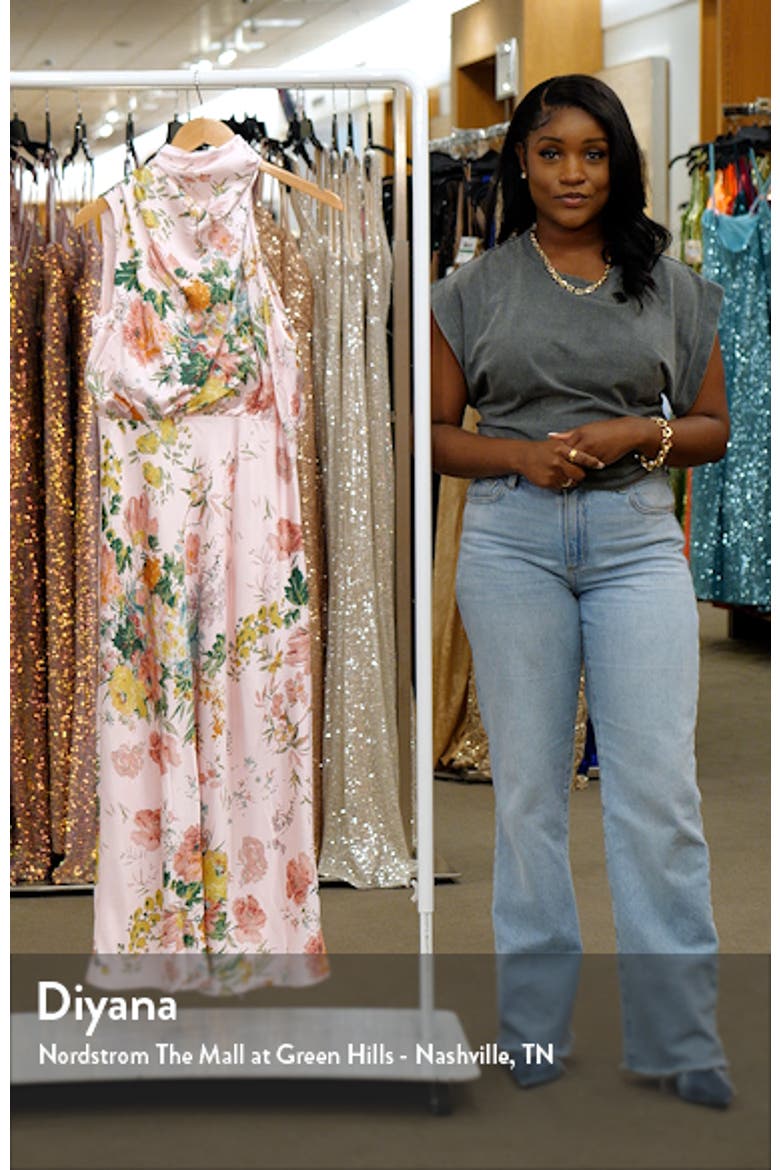 Anabelle Floral Mock Neck Satin Cocktail Dress video