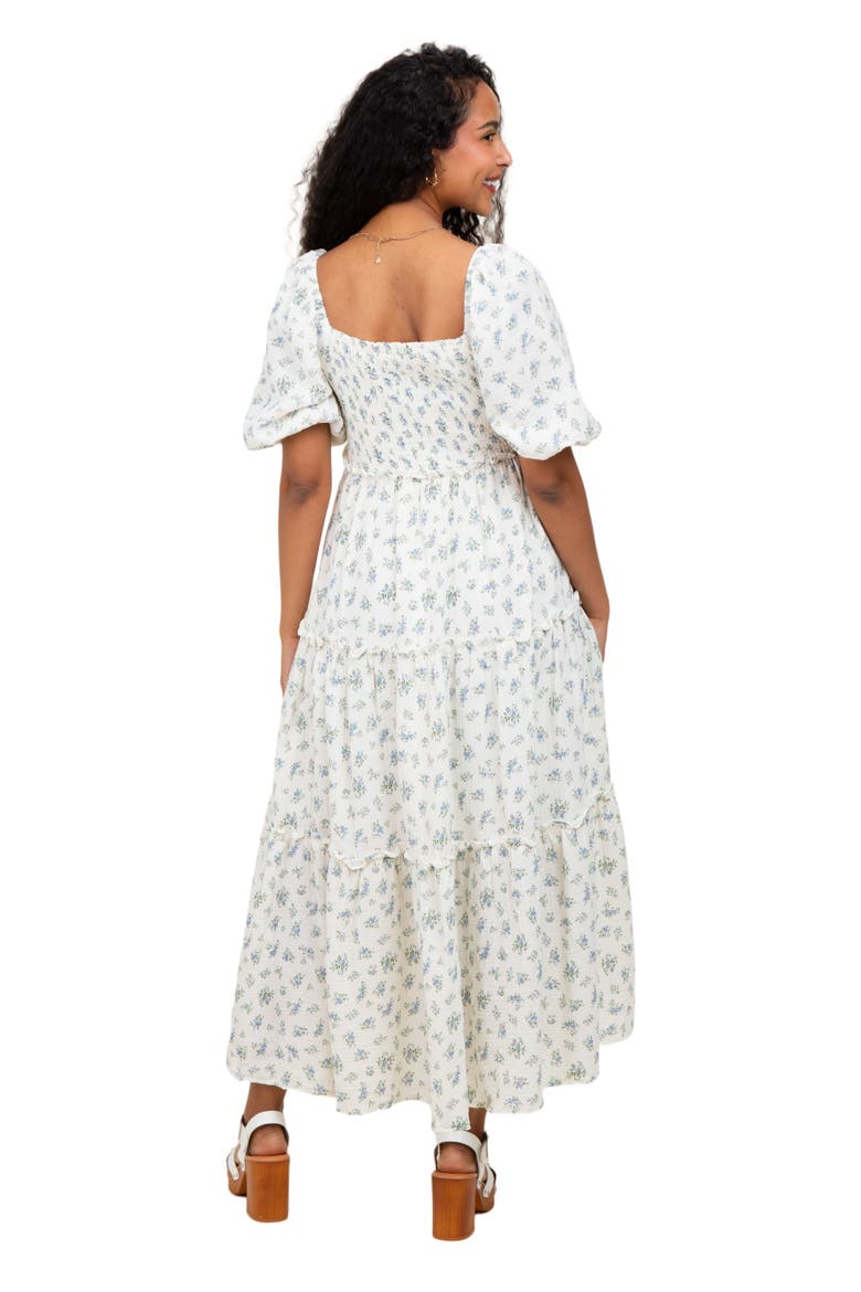 Floral Smocked Ruffle Tiered Maxi Dress, Alternate, color, Blue