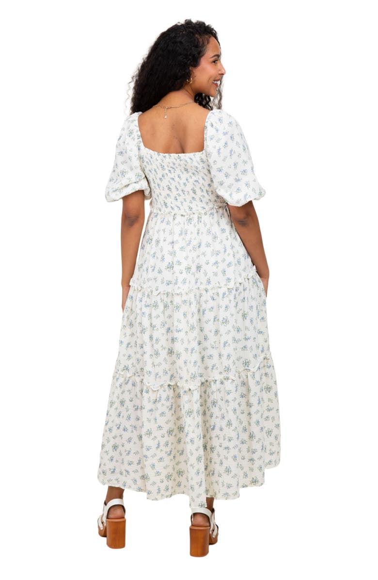 PinkBlush Floral Smocked Ruffle Tiered Maxi Dress, Alternate, color, Blue