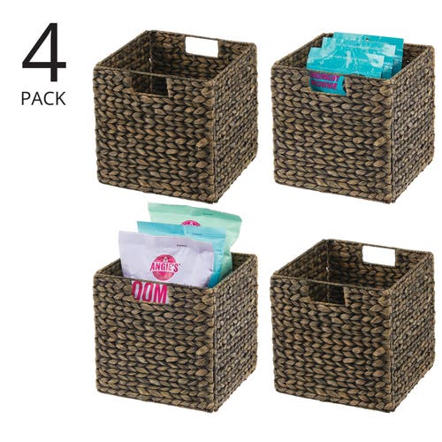 Mdesign Woven Hyacinth Kitchen Basket Organizer With Handles In Black