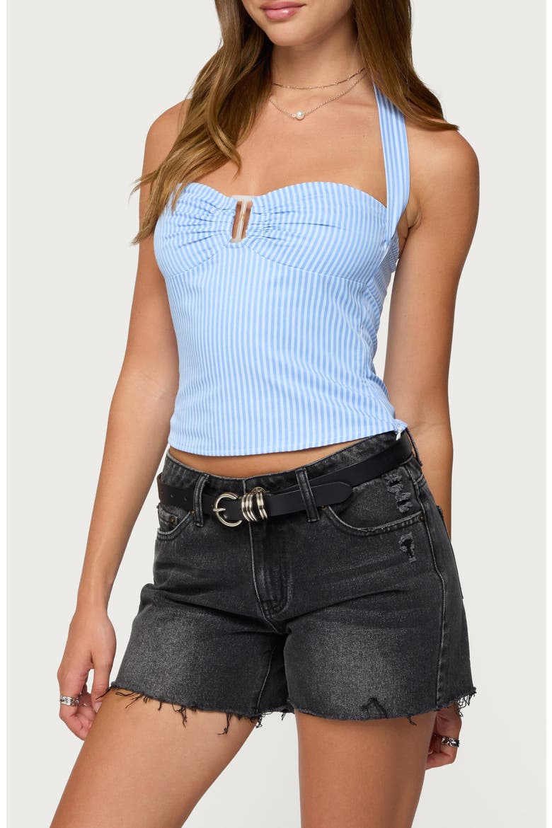 Caitie Stripe Cotton Halter Top, Alternate, color, BLUE