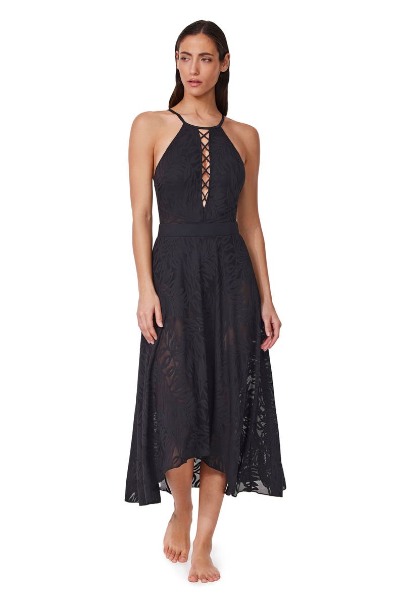 Profile by Gottex Skyfall Textured High Low Skirt Cover-Up, Alternate, color, Skyfall-Black