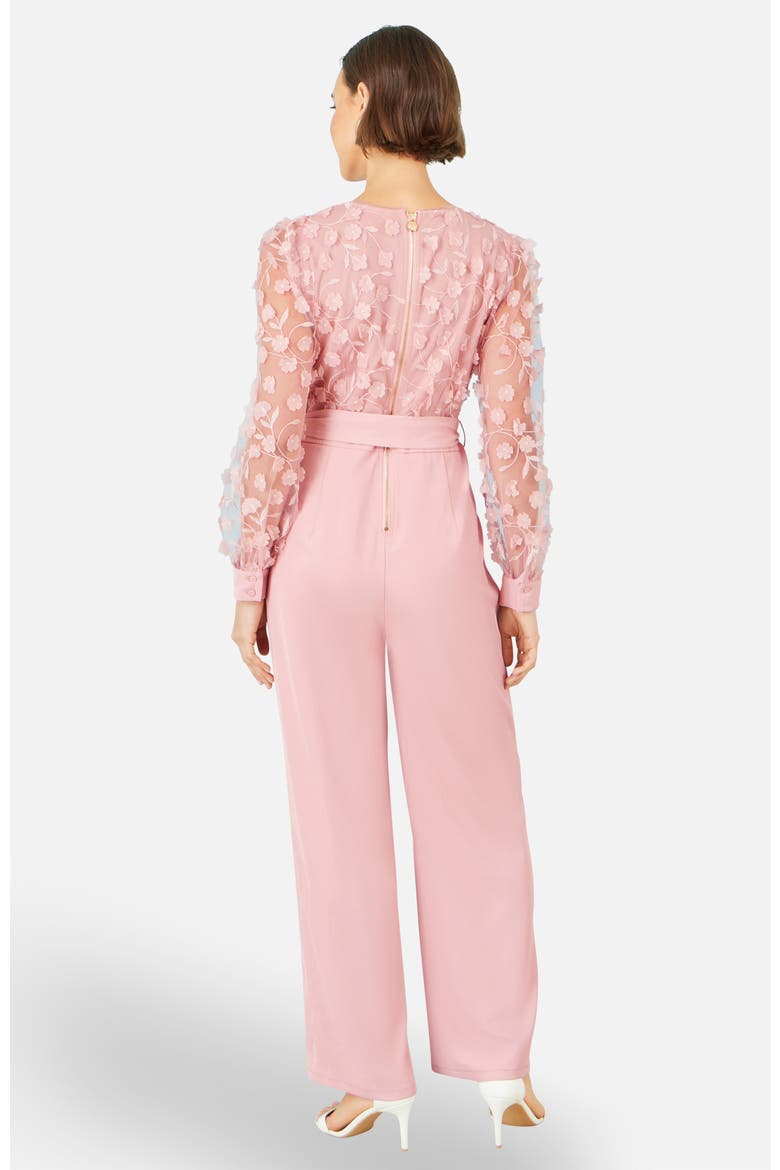Sash Waist Floral Applique Wrap Jumpsuit, Alternate, color, Pink