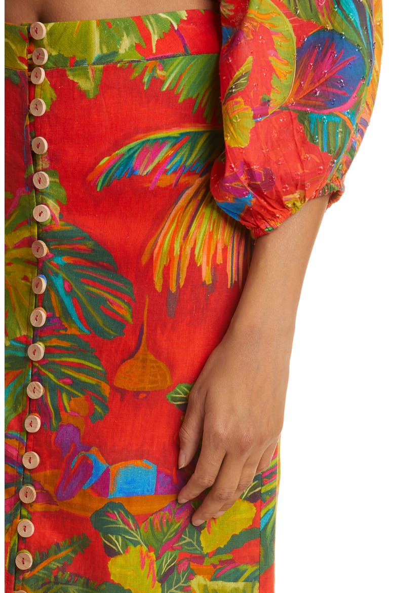 Linen Blend Midi Skirt, Alternate, color, RED