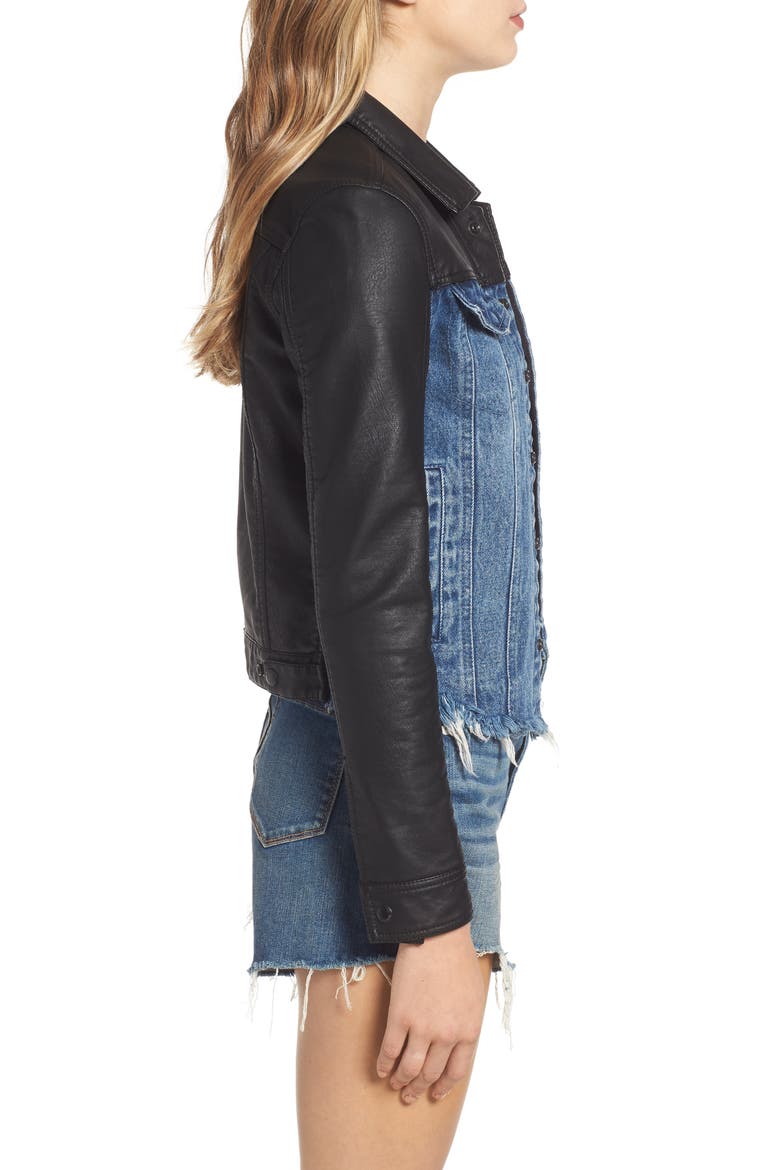 Faux Leather & Denim Jacket, Alternate, color, ARACHNOPHOBIA