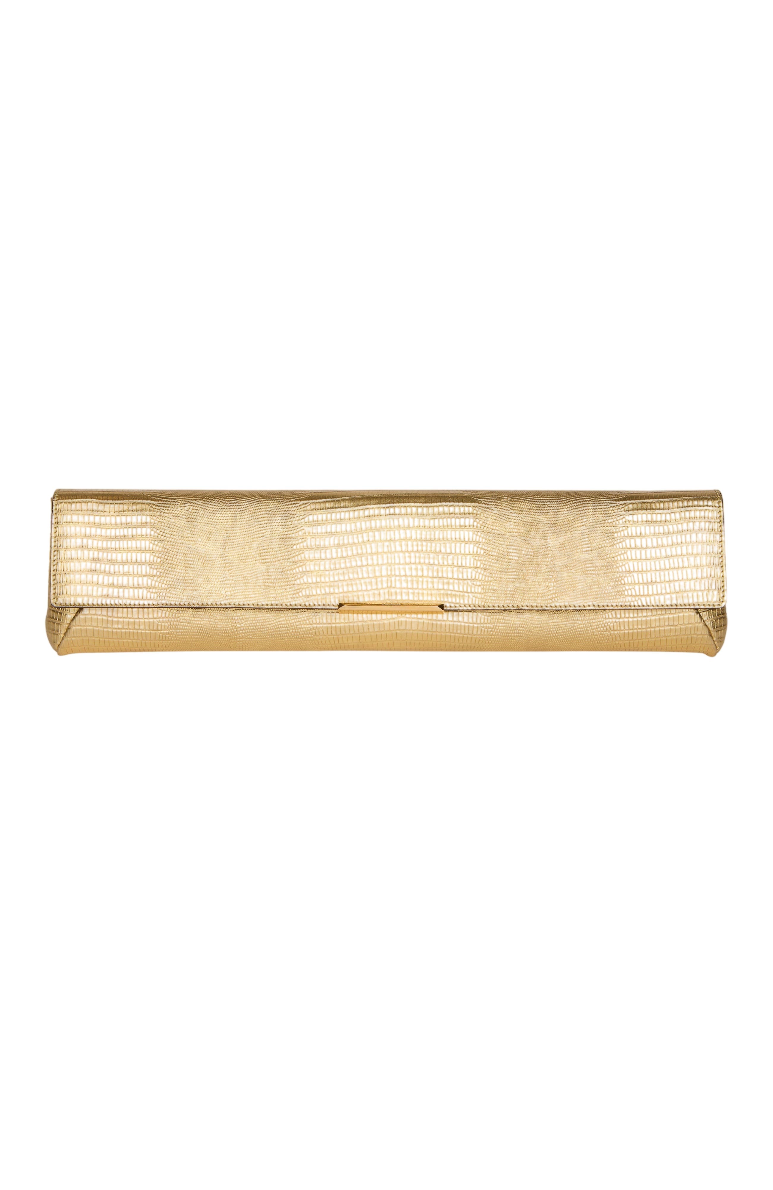 Long Clutch Bag in Metallic Textured Leather, Main, color, Gold