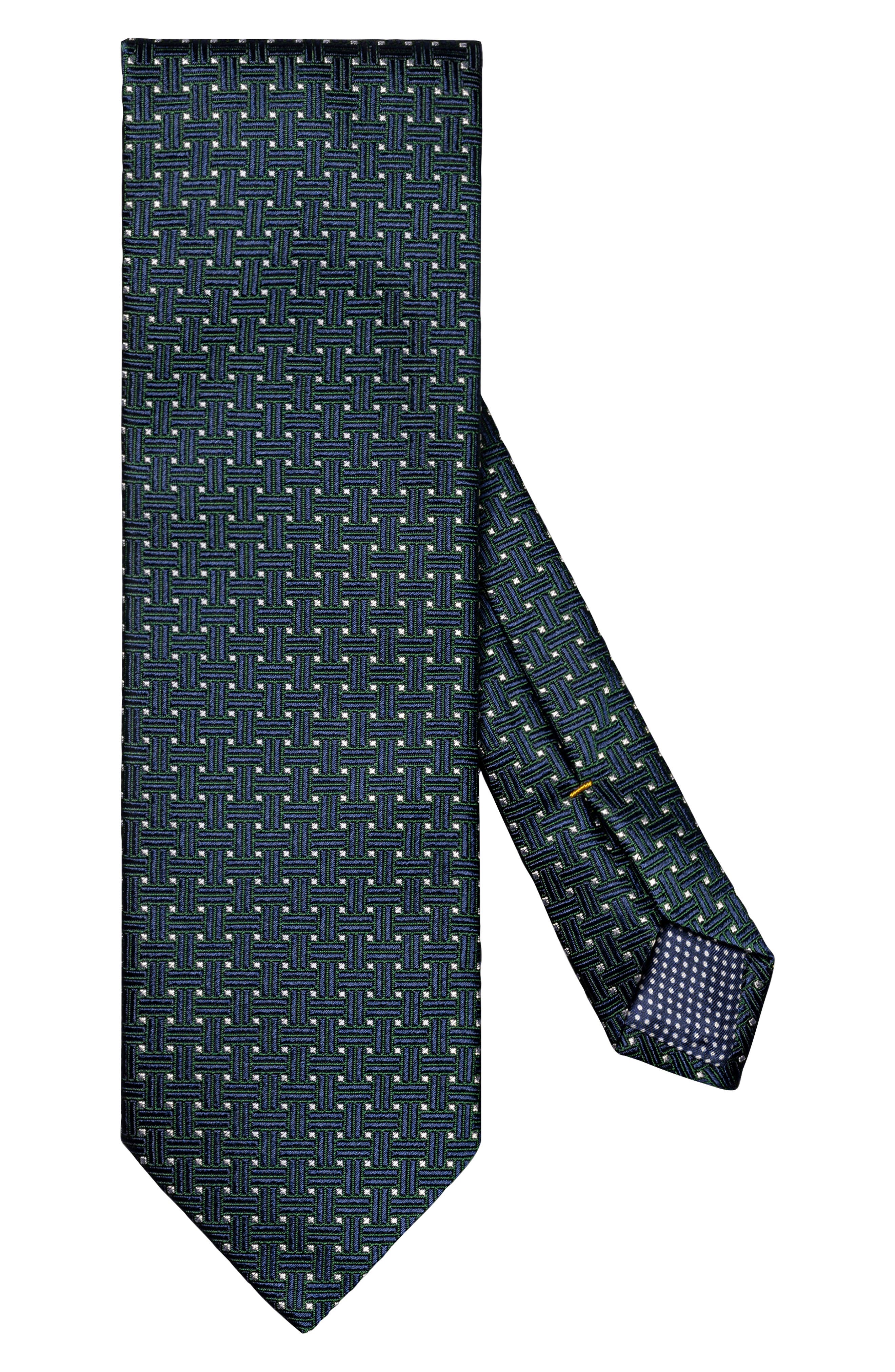 Eton Basket Weave Silk Tie in Dark Green 