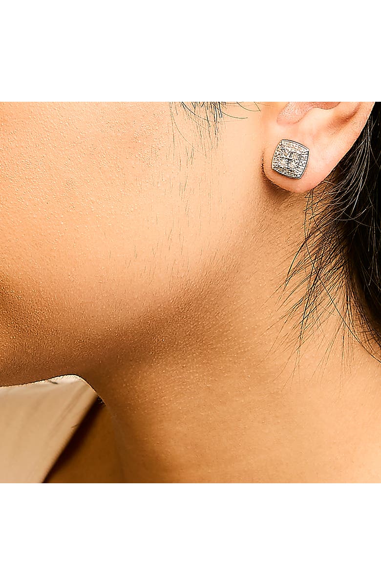 Haus of Brilliance Silver 1/4 Ct Round Diamond Square Shape Milgrain Stud Earrings, Alternate, color, White