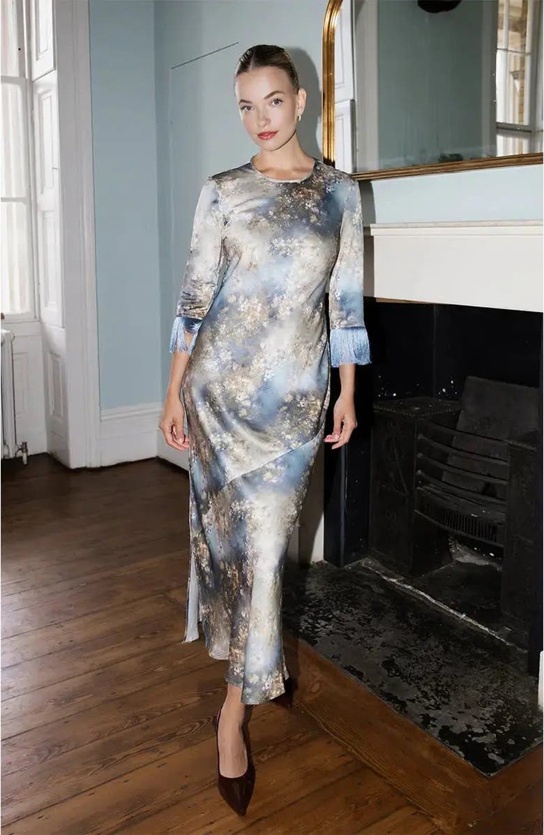 Rewritten Dolly Fringe Sleeve Dress, Main, color, Blue Print