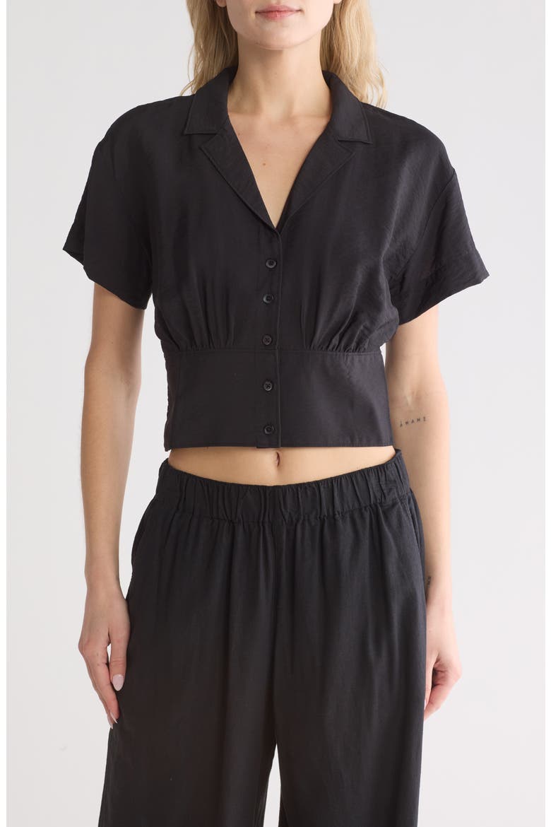 Drapey Banded Bottom Button-Up Top, Main, color, TRUE BLACK