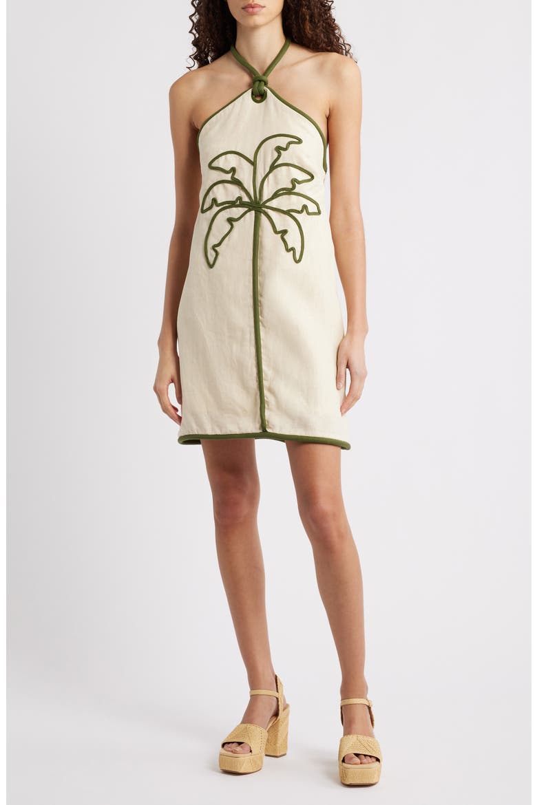 Coconut Contrast Piping Halter Minidress, Main, color, SAND