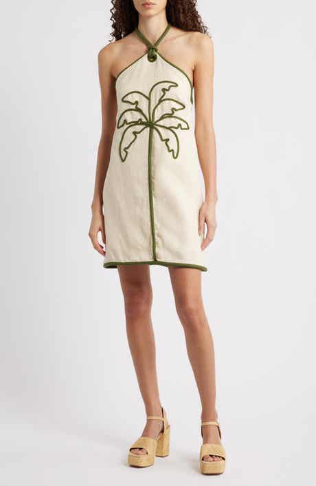 Coconut Contrast Piping Halter Minidress