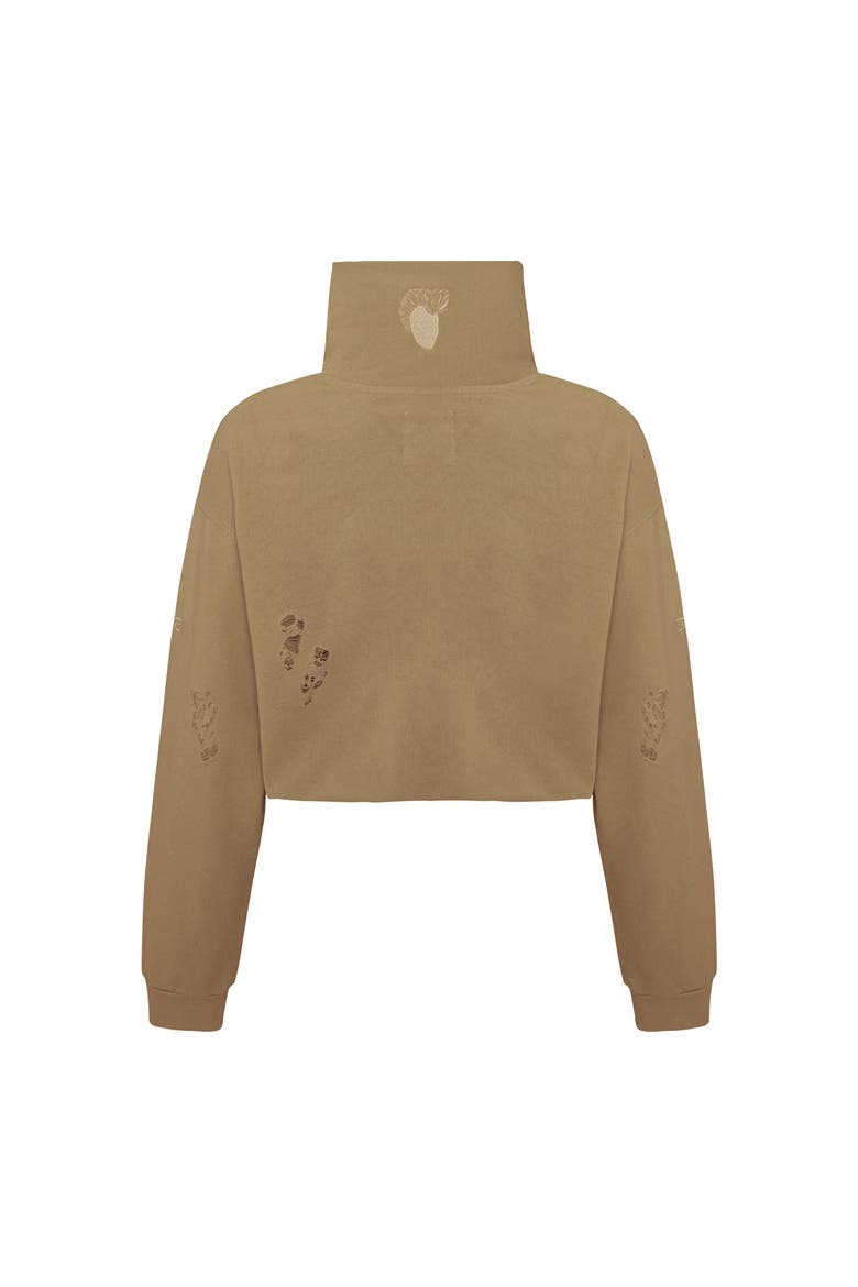 Cotton Destroyed High Neck Sweat, Alternate, color, COVERT GREEN