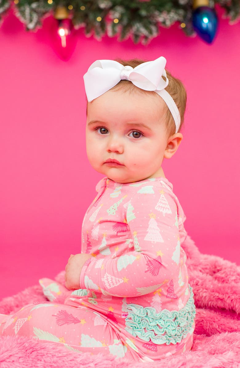 RuffleButts Pink Pines Ruffle Convertible Zip Footie, Alternate, color, 