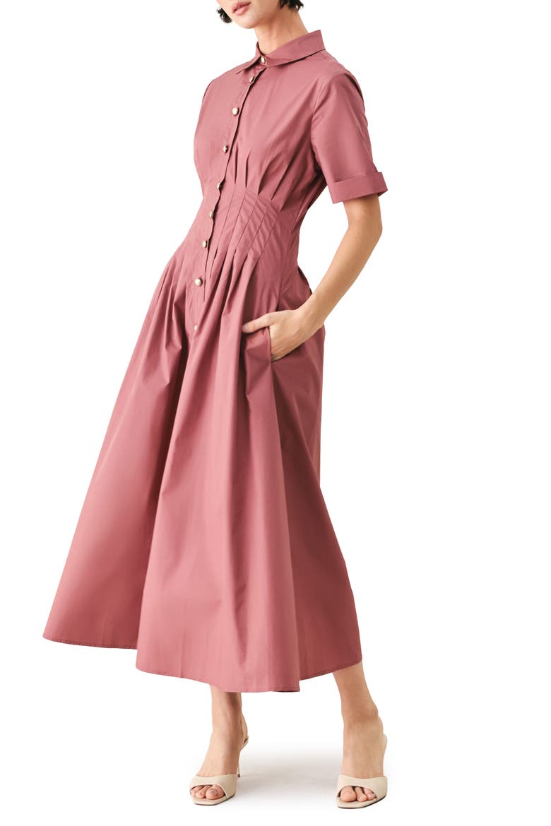 Pleated Cotton Shirtdress, Alternate, color, MAUVE