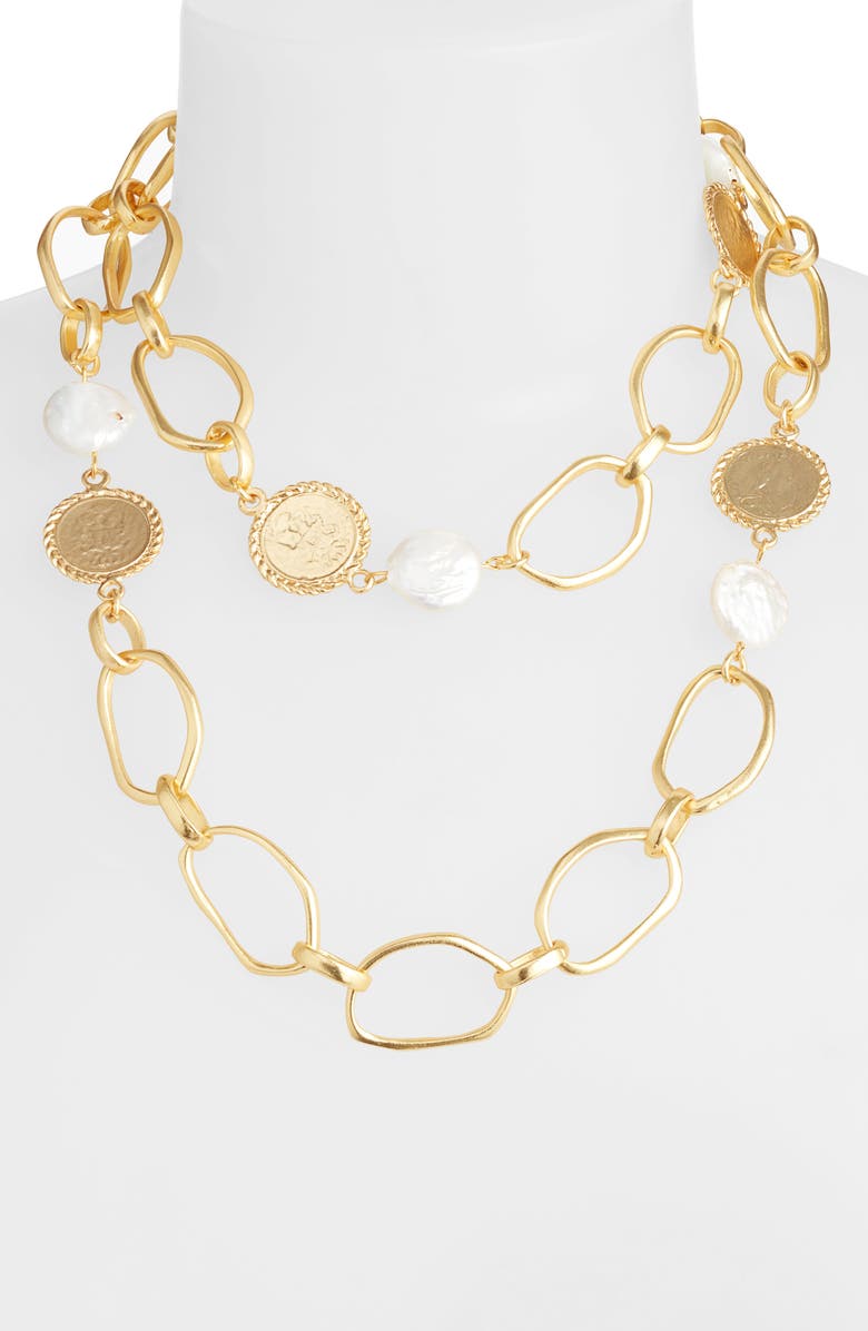 Karine Sultan Pearl & Coin Layered Necklace, Alternate, color, Gold
