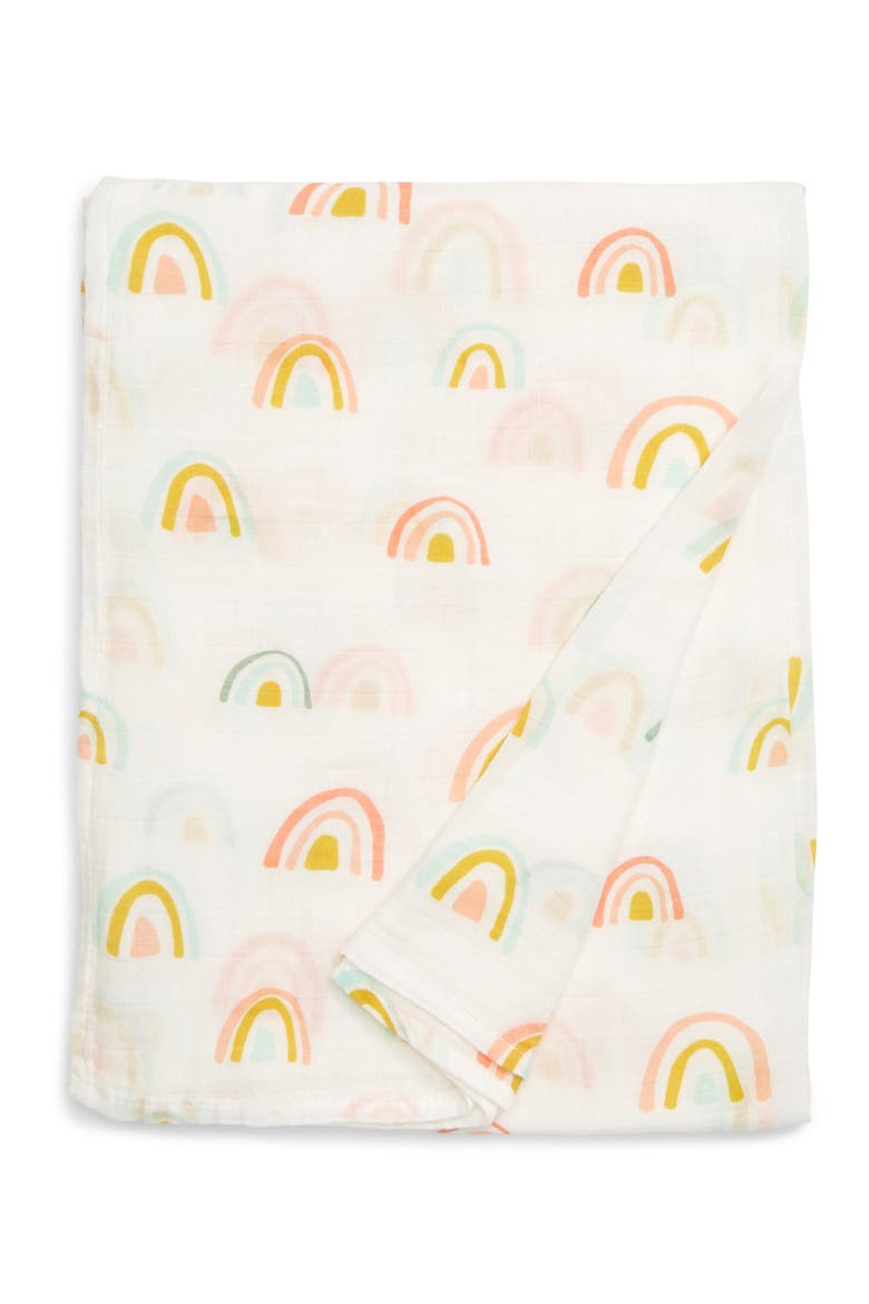 Pastel Rainbow Muslin Swaddle Blanket, Main, color, MULTI