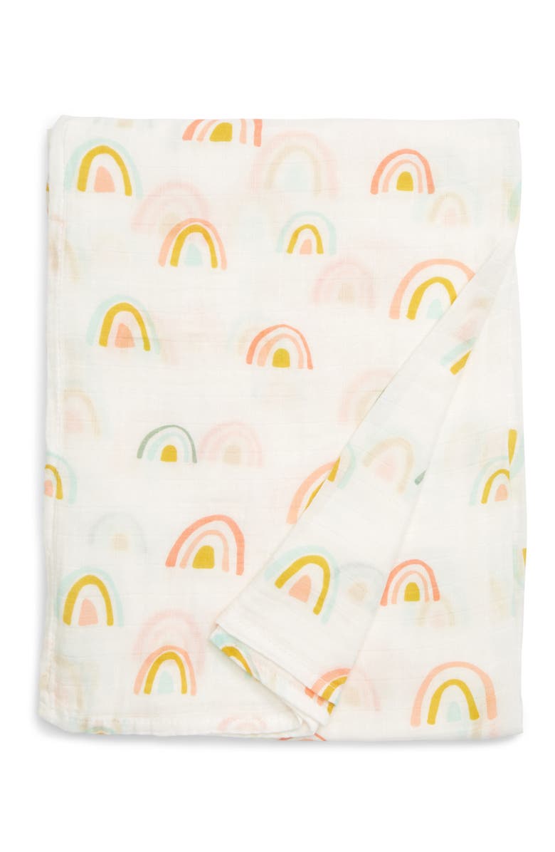 Loulou Lollipop Pastel Rainbow Muslin Swaddle Blanket, Main, color,