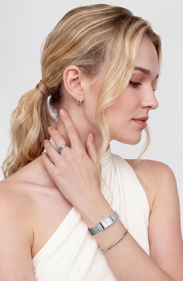 Daniel Wellington Bound Mini Tank Mesh Strap Watch, 17mm x 26mm, Alternate, color, Silver-Tone