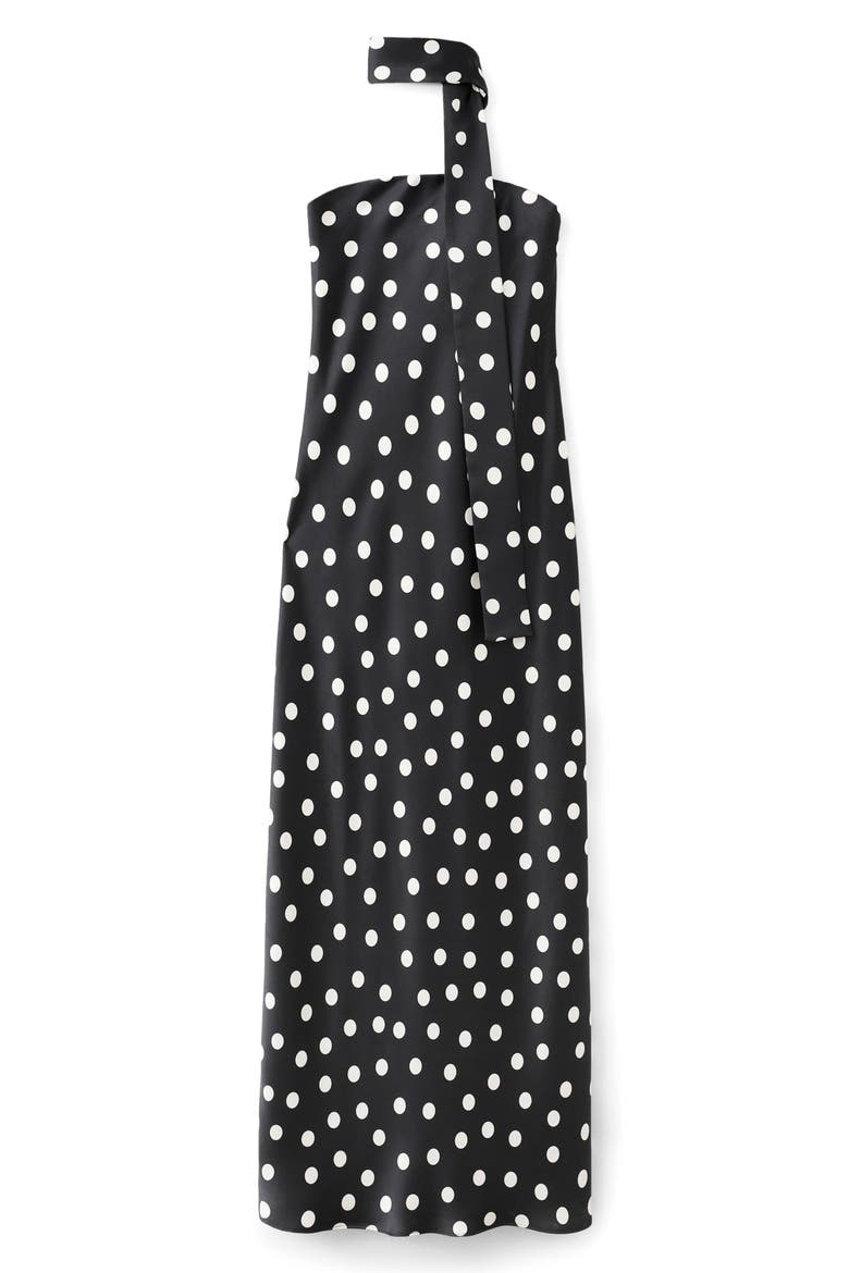 Polka Dot Strapless Midi Dress with Scarf Detail, Main, color, BLACK