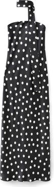 MANGO Polka Dot Strapless Midi Dress with Scarf Detail