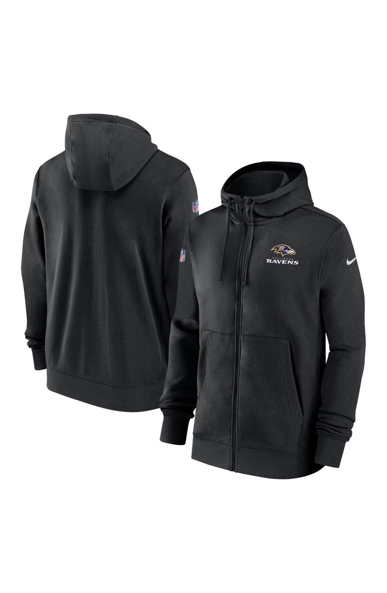 Nike Men's Nike Black Baltimore Ravens Sideline Club Performance Full-Zip Hoodie, Main, color, 
