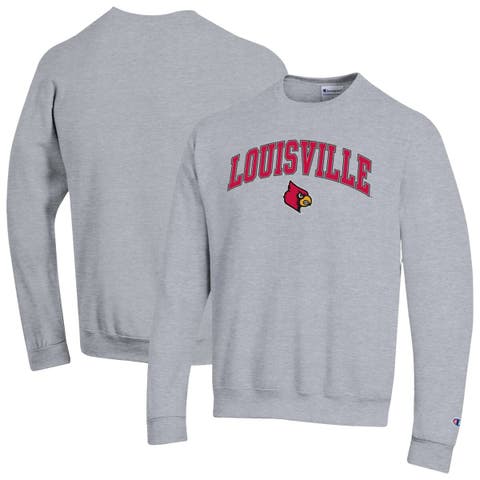Men's Champion  Heather Gray Louisville Cardinals Arch Over Logo Pullover Sweatshirt