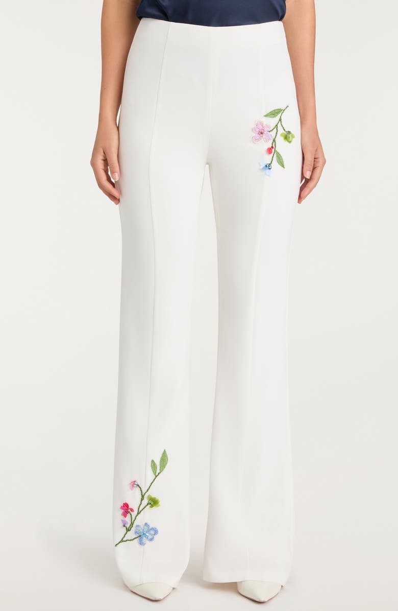 Cinq à Sept Kailyn Floral Embroidery Flare Pants, Main, color, Ivory/ Multi