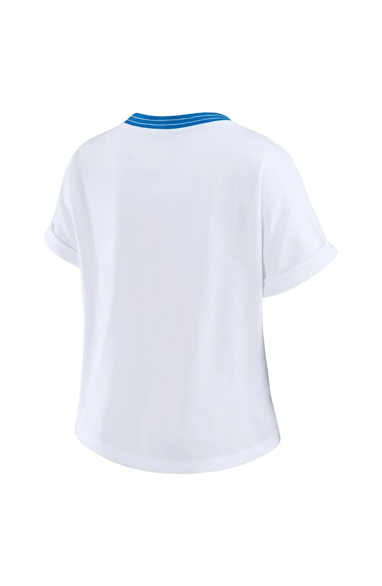 WEAR by Erin Andrews Women's WEAR by Erin Andrews White Los Angeles Chargers Cropped Center Stripe Dolman T-Shirt, Alternate, color, White