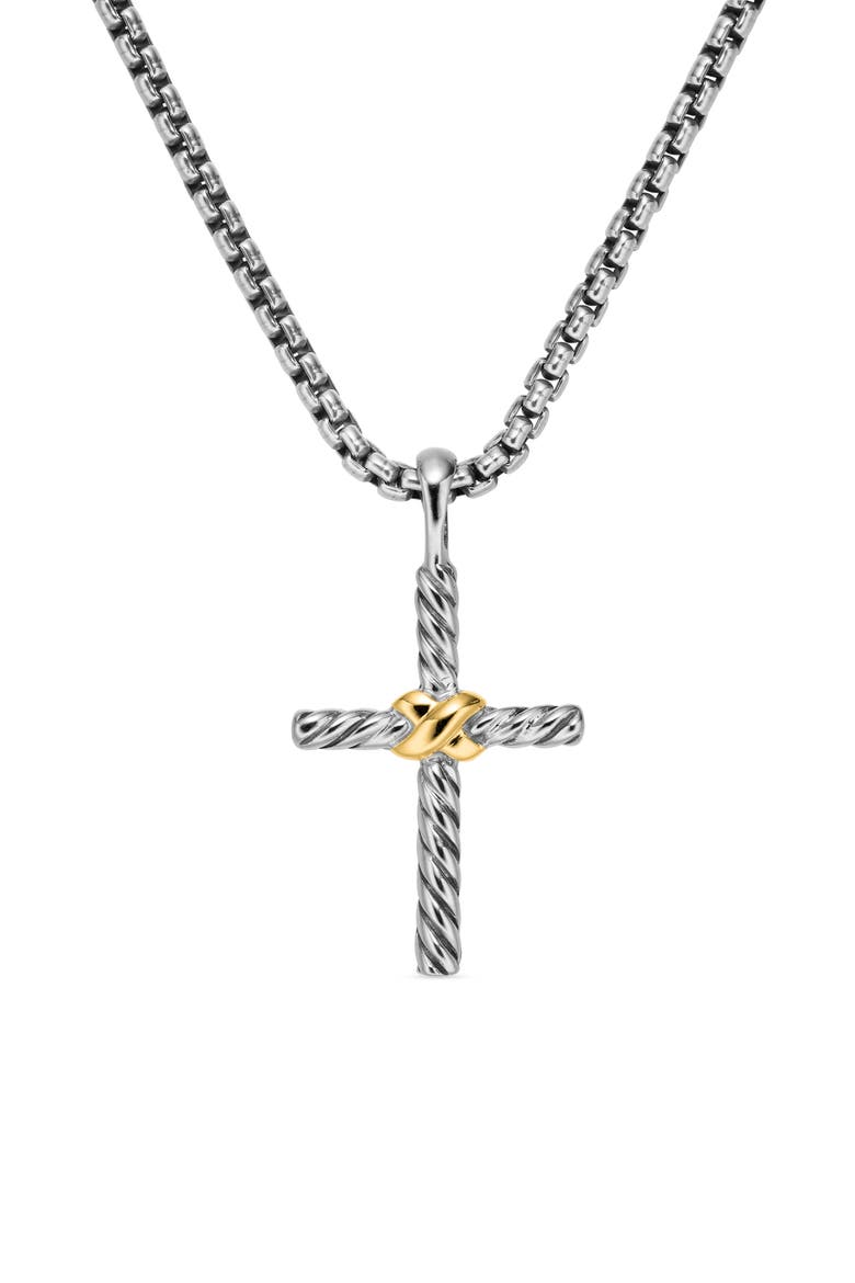 Petite X Cross Necklace in Sterling Silver with 14K Yellow Gold
