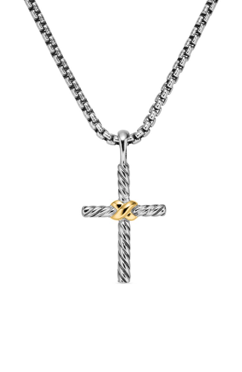 David Yurman Petite X Cross Necklace in Sterling Silver with 14K Yellow Gold, 24mm, Main, color, Silver