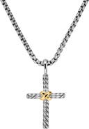 David Yurman Petite X Cross Necklace in Sterling Silver with 14K Yellow Gold, 24mm