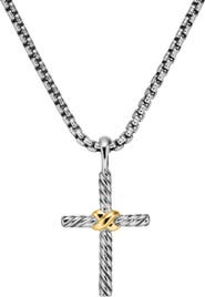 David Yurman Petite X Cross Necklace in Sterling Silver with 14K Yellow Gold, 24mm