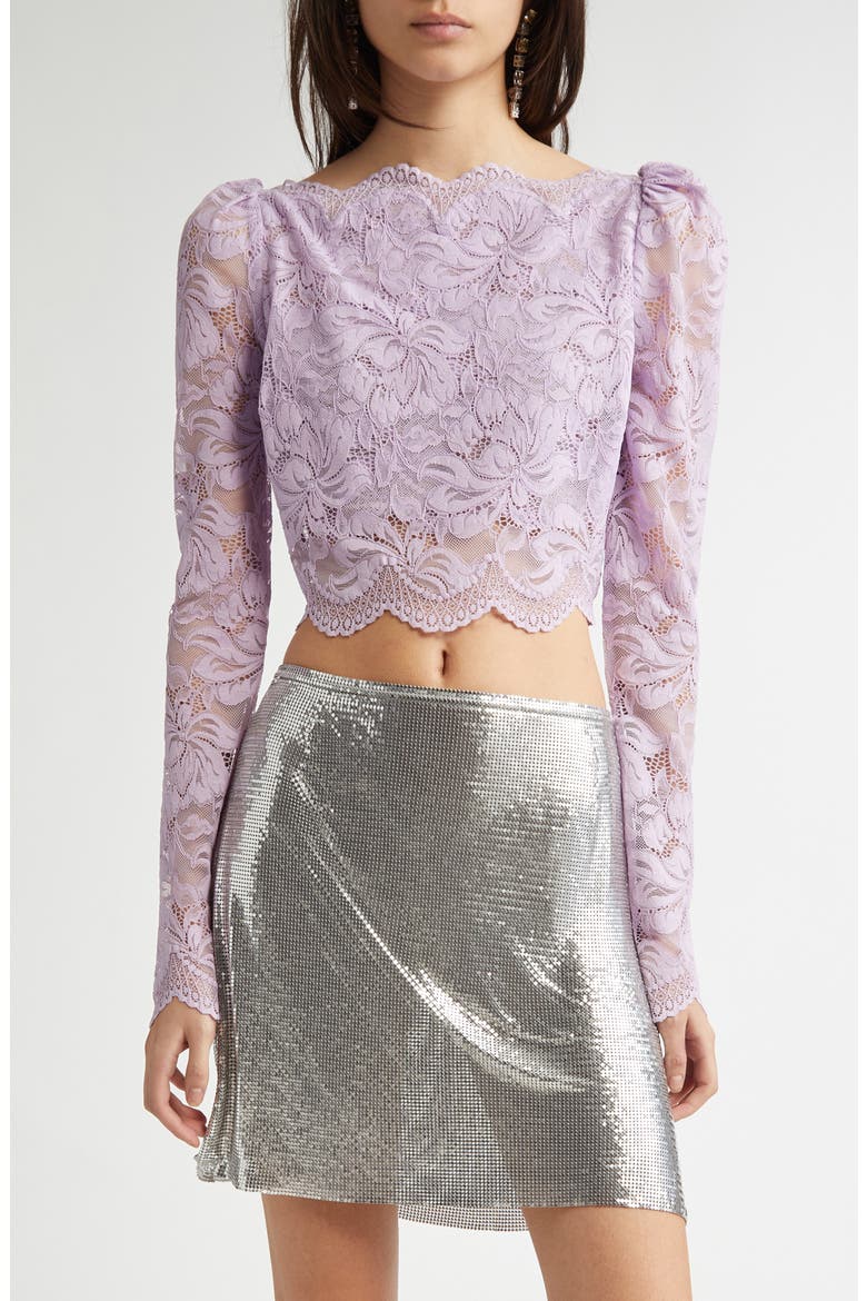 Bateau Neck Stretch Lace Crop Top, Main, color, FRENCH LAVANDER