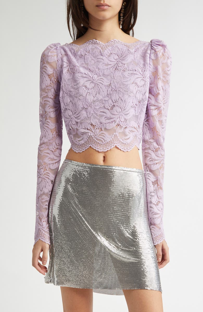 Rabanne Bateau Neck Stretch Lace Crop Top, Main, color,