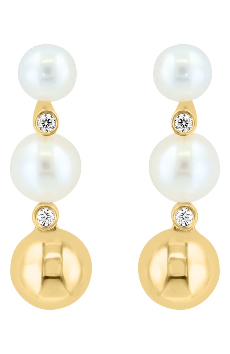 EFFY 14K Gold Ball & 4.5-5mm Freshwater Pearl with Diamond Drop Earrings - 0.04ct, Main, color, 