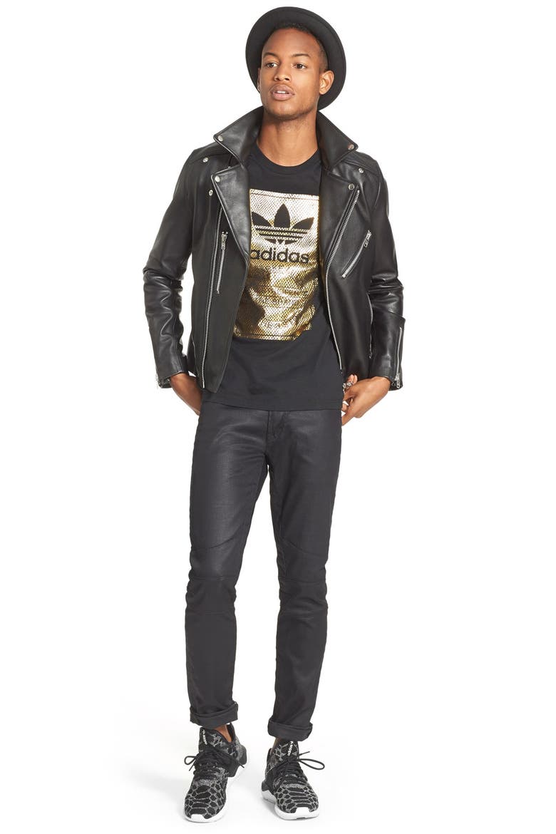 Black Leather Biker Jacket, Alternate, color, BLACK