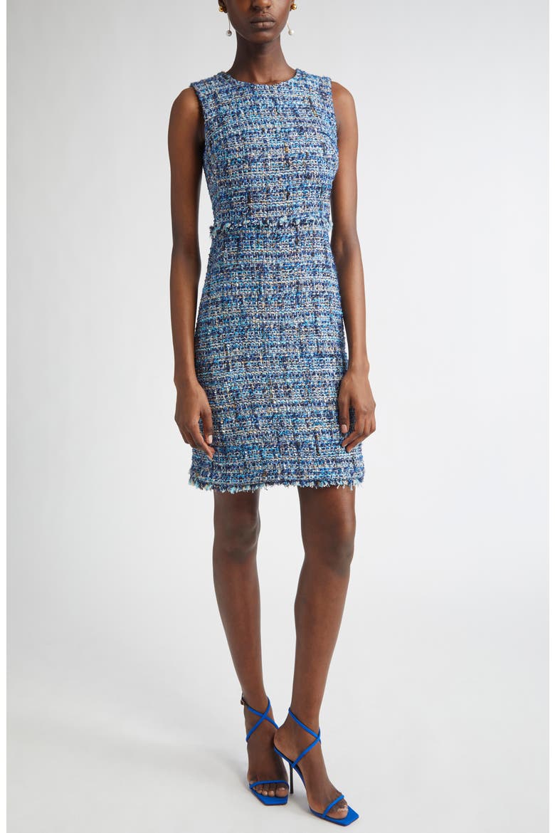 Eyelash Tweed Sheath Dress, Main, color, NAVY/ COBALT/ CAPRI MULTI