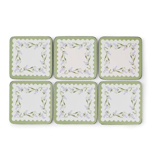 Lavandula Set Of 6 Cork Back Coasters, 4"