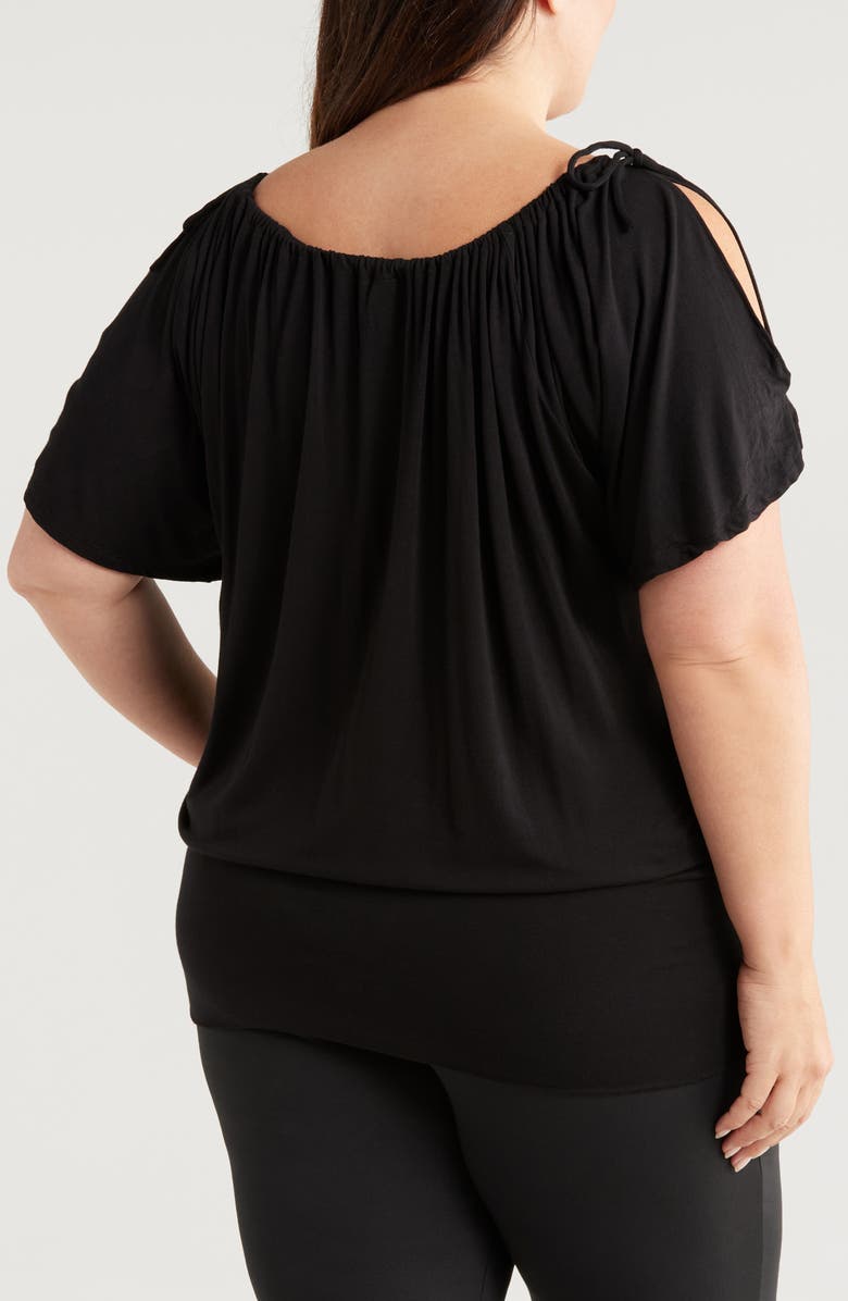 24seven Comfort Apparel Banded Blouson Top, Alternate, color, Black